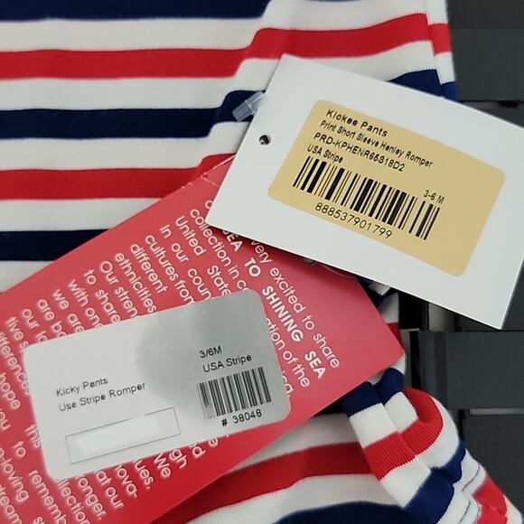 Kickee Pants Henley Romper in Print USA Stripe Red White Blue 3-6M FLAWS - Picture 9 of 11